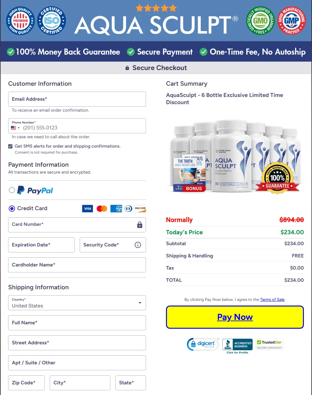 AquaSculpt Checkout page